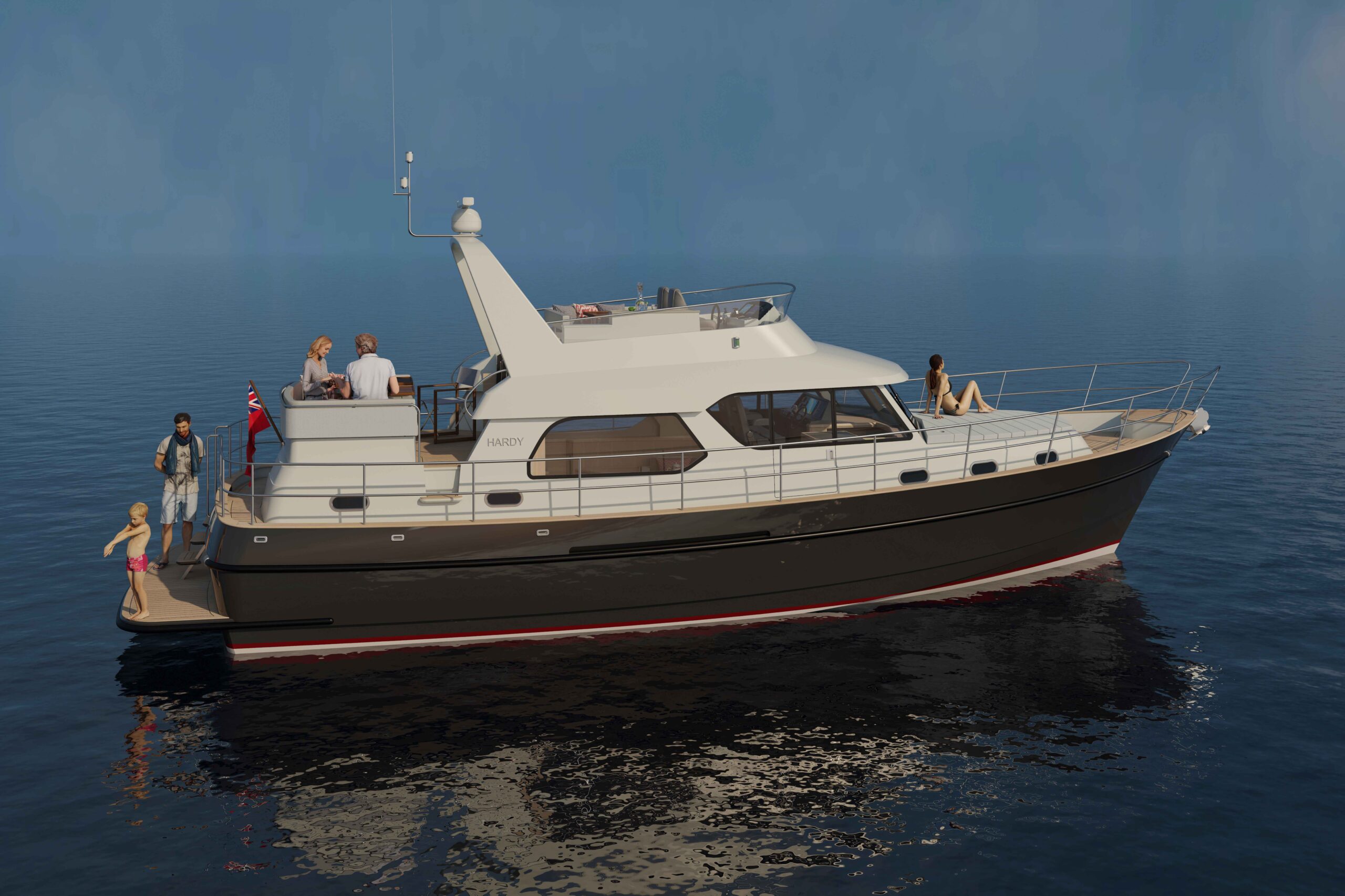 Hardy 45 profile render Hardy Motor Yachts Boat Sales Sydney Davis Marine Brokerage