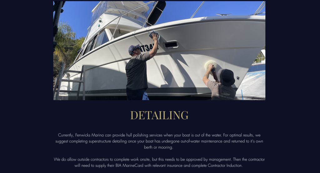 Boat Detailing Services in Hawkesbury River Fenwicks Marina Website