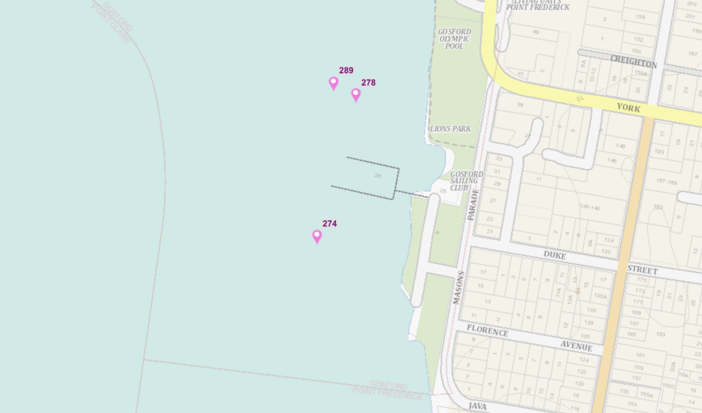 Public Swing Moorings on Brisbane Water Gosford Sailing Club Map