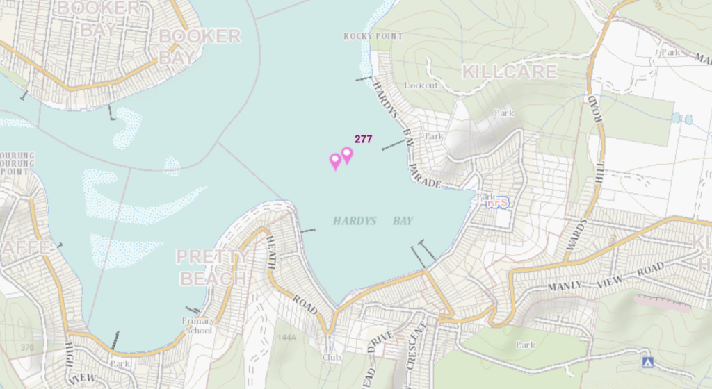 Public Swing Moorings on Brisbane Water Hardys Bay Map