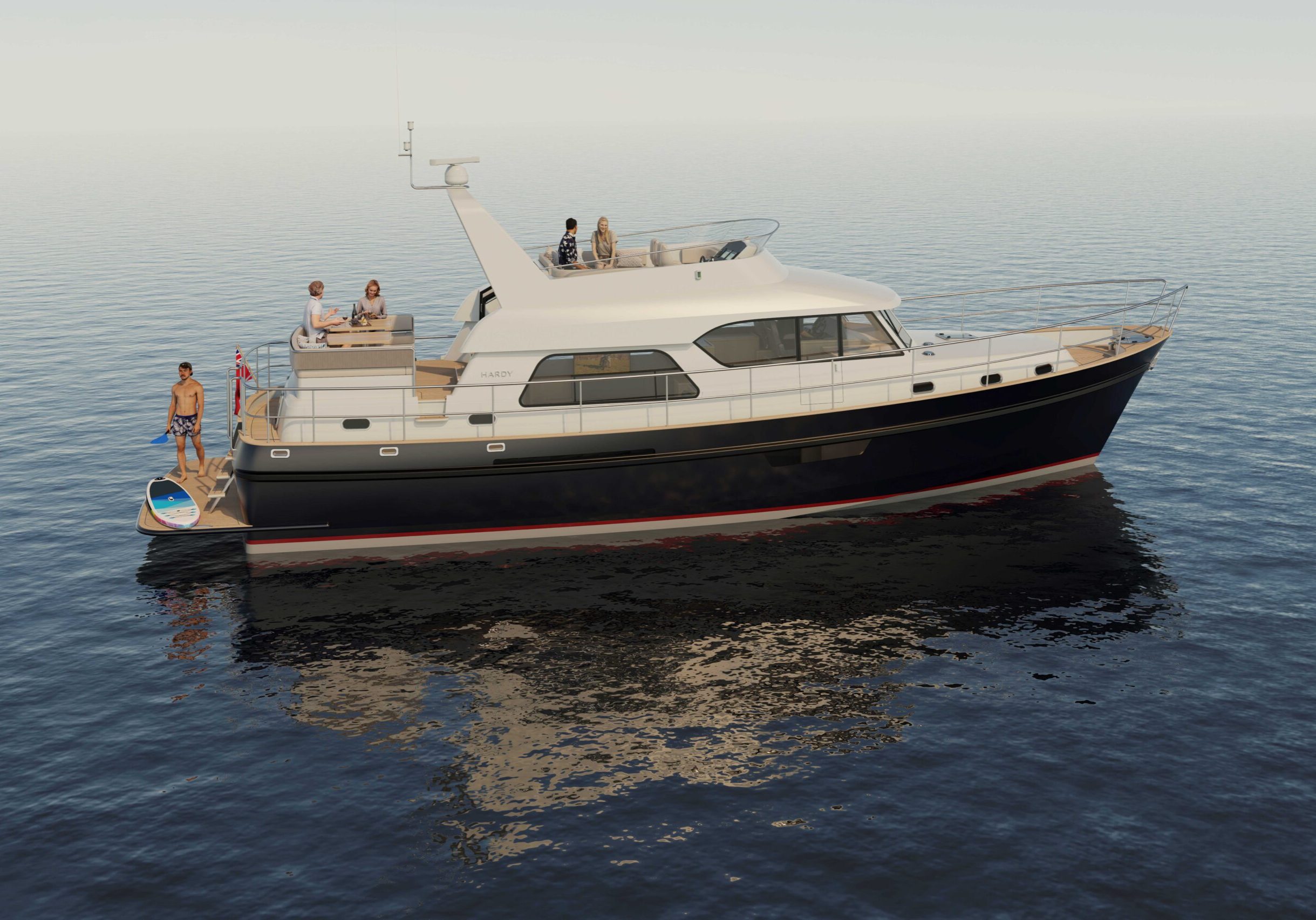 Hardy 53 side profile render Hardy Motor Yachts Boat Sales Sydney Davis Marine Brokerage